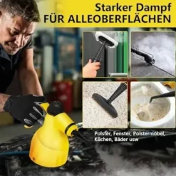1000W Handhållen Ångrengörare med 9 Tillbehör för Fläckborttagning, Fett, Bilsäten, Fönster, Soffa, 350ml Tank