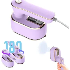 1000W hopfällbar handhållen minidamptång, keramisk non-stick-sula, 180° roterande handtag, 20s snabb uppvärmning, 2-i-1 bärbar ångstrykjärn Purple
