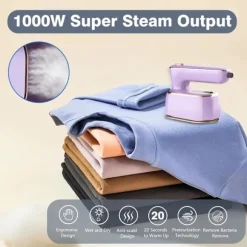 1000W hopfällbar handhållen minidamptång, keramisk non-stick-sula, 180° roterande handtag, 20s snabb uppvärmning, 2-i-1 bärbar ångstrykjärn Purple