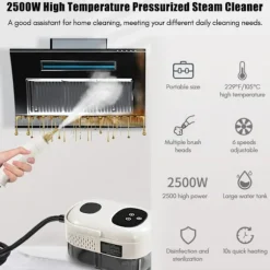 2500W Ångrengörare med Touchskärm, 1000ml Stor Kapacitet, Med 5 Olika Munstycken (Grön)