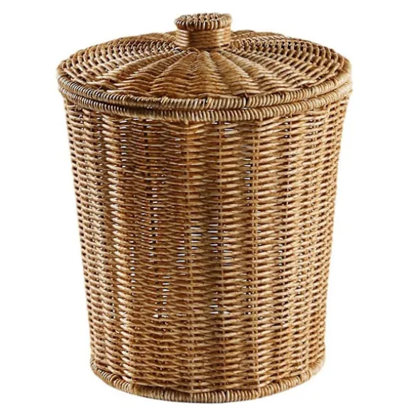 Yhsqv - vävd korg papperskorg rund rotting papperskorg med lock planter vävda korgar korg papperskorg